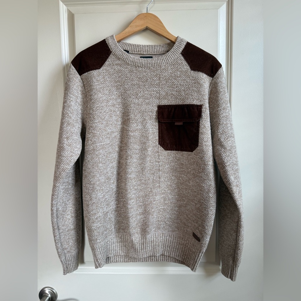 Buffalo David Bitton Beige and Dark Brown Crewneck Sweater